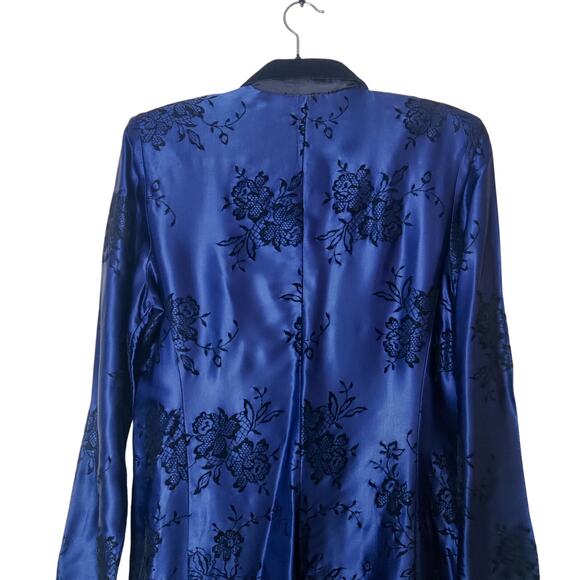 Vtg Positive Attitude Satin Velvet Burnout Floral Blazer Dress 10 Navy Blue - Picture 5 of 13